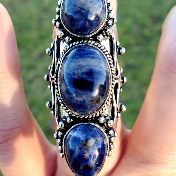 New Oversized Sodalite 925 Silver Statement Ring. - Picture 6 of 16